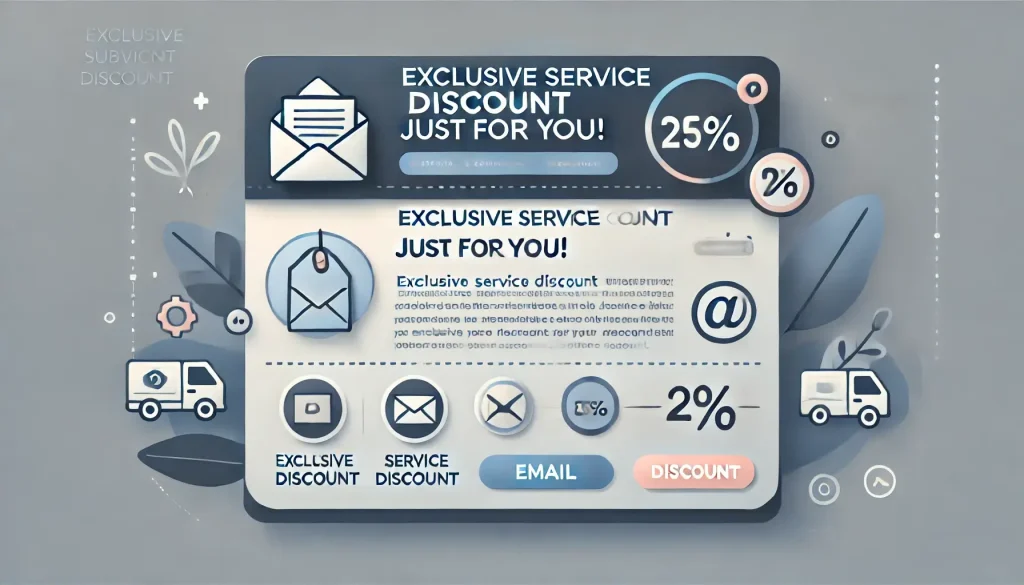 An email graphic with a personalized subject line offering an exclusive service discount