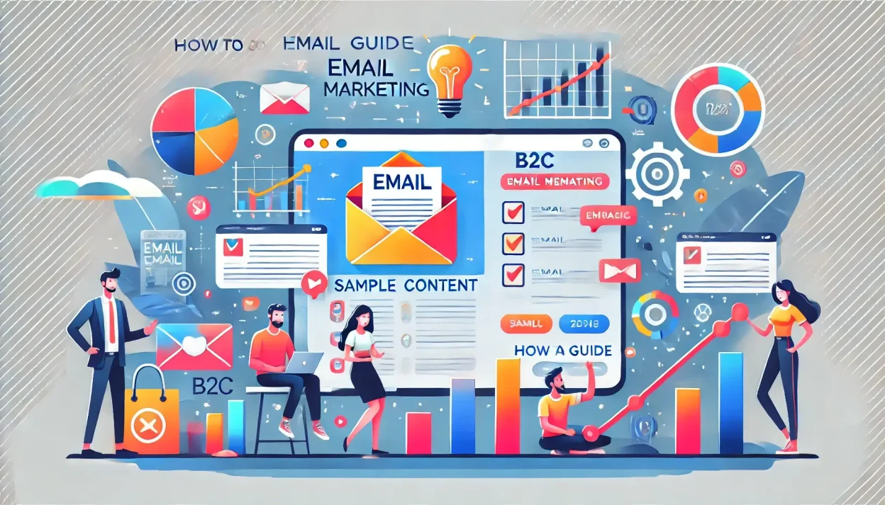 B2C Email Marketing illustration showing email strategies and customer engagement