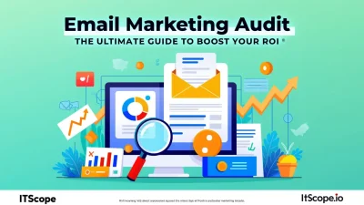 Email Marketing Audit illustration with charts and magnifying glass