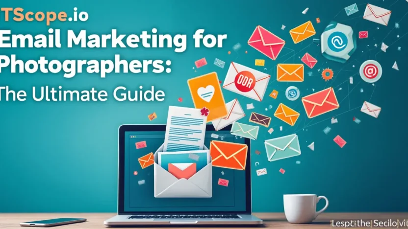 Email marketing for photographers illustrated with a digital toolbox showing email and camera icons, reflecting key strategies discussed in the guide