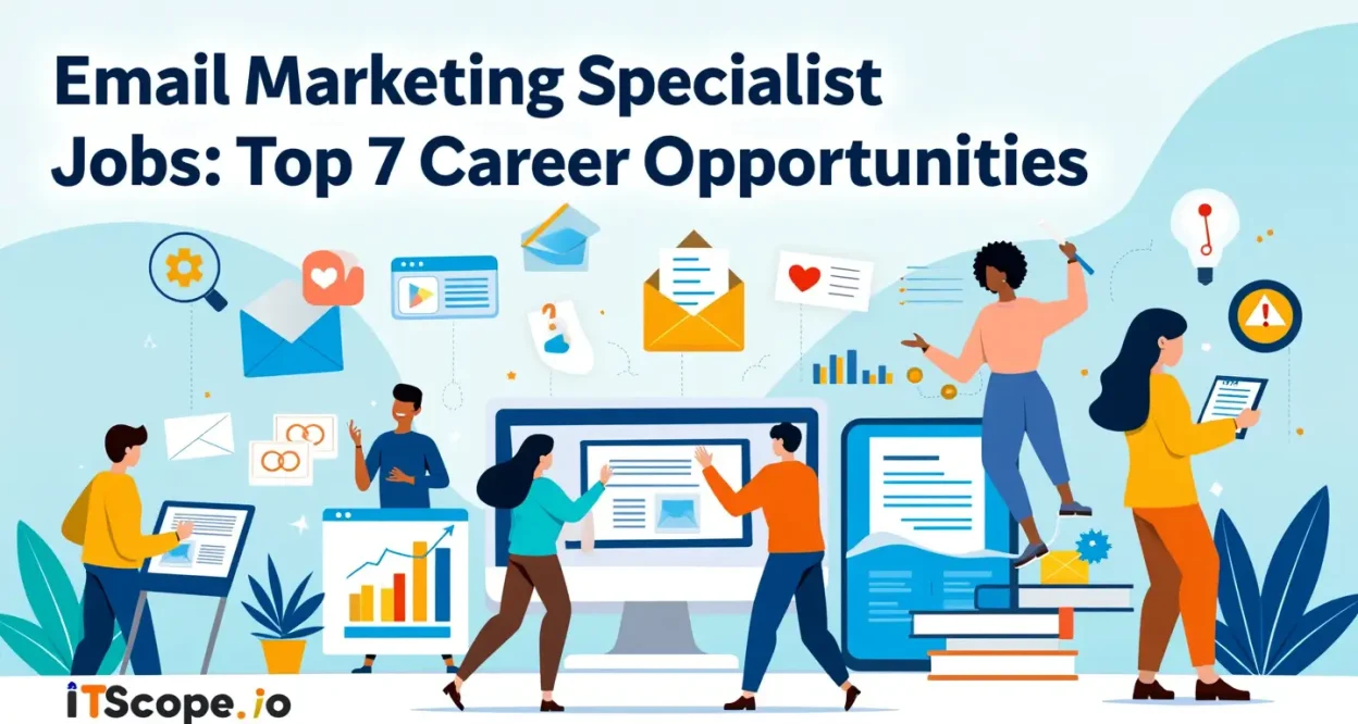 Email marketing specialist jobs illustration highlighting diverse career roles in the digital marketing industry.