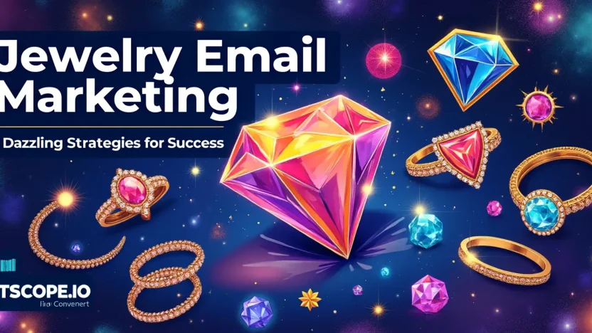 Jewelry Email Marketing strategies illustration with sparkling jewelry elements