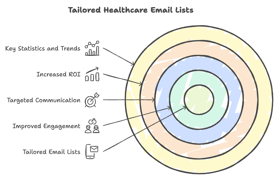 Infographic highlighting the benefits of tailored healthcare email lists with key statistics and trends, emphasizing improved patient engagement and targeted communication.