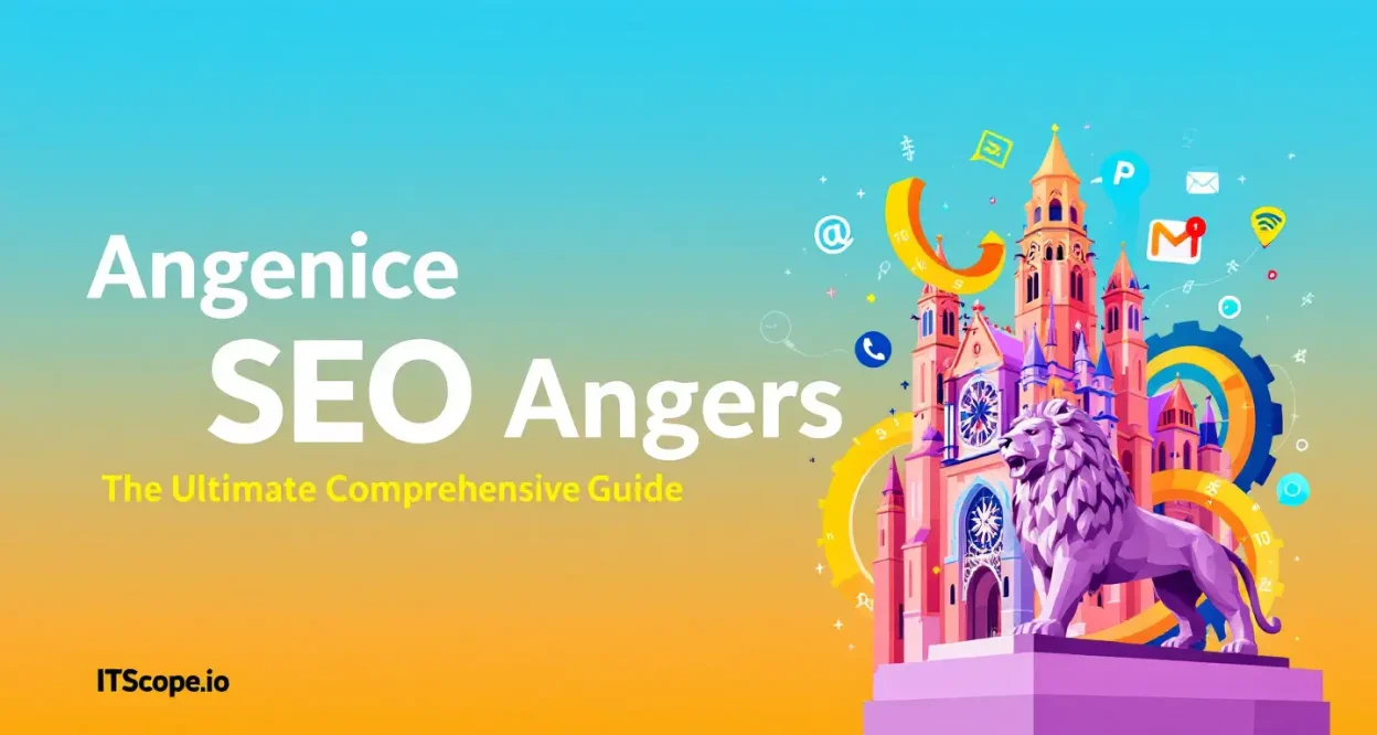 Illustration of Agence SEO Angers with local landmarks and SEO symbols