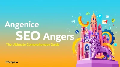 Illustration of Agence SEO Angers with local landmarks and SEO symbols