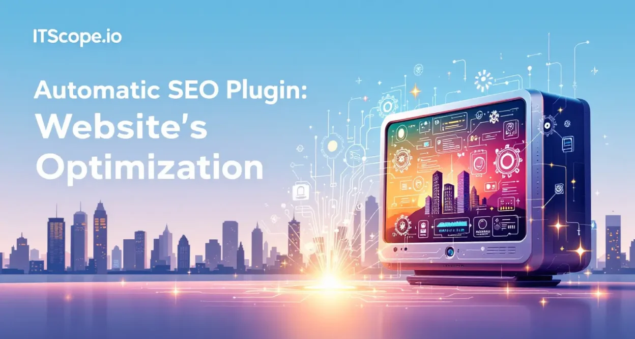 Illustration of an automatic SEO plugin optimizing a website, showcasing key elements discussed in the blog