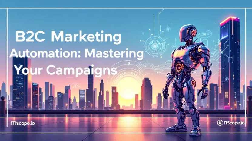 B2C Marketing Automation illustration with key strategies and tools