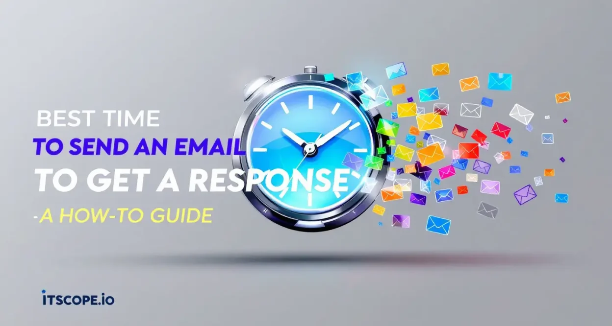 Illustration of best time to send an email to get a response, featuring a clock and email icons.