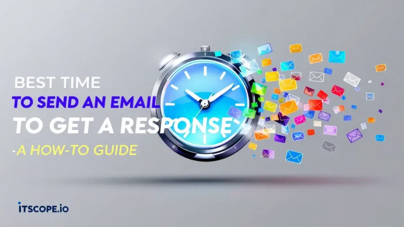 Illustration of best time to send an email to get a response, featuring a clock and email icons.