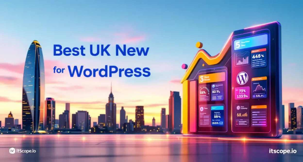 Best UK web hosting for WordPress providers compared in a lively illustration