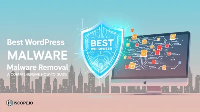 Best WordPress malware removal techniques illustrated with a digital shield protecting a WordPress site.