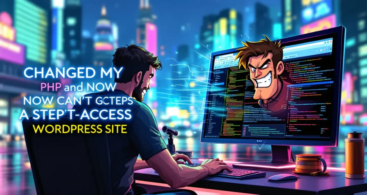 Changed My PHP illustration depicting a developer solving WordPress access issues