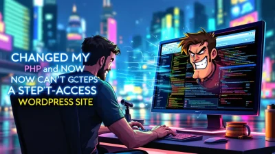 Changed My PHP illustration depicting a developer solving WordPress access issues