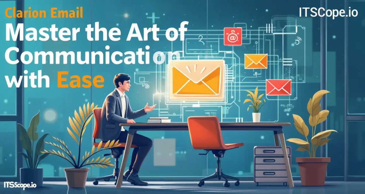 Clarion Email illustration showing communication strategies in a modern office setup