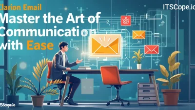 Clarion Email illustration showing communication strategies in a modern office setup