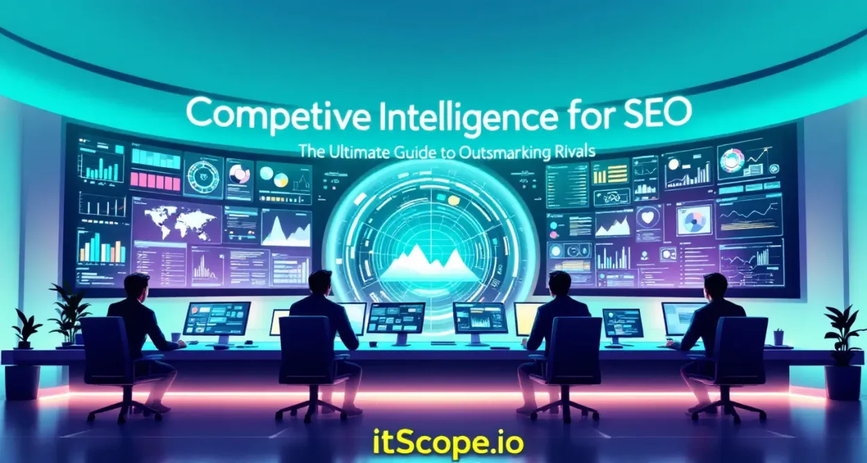 Competitive Intelligence for SEO illustration showing experts analyzing data to gain an edge