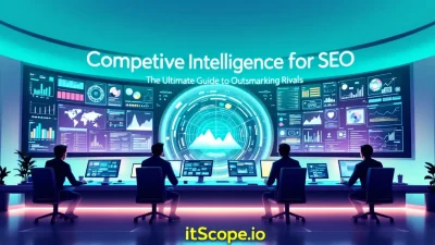 Competitive Intelligence for SEO illustration showing experts analyzing data to gain an edge