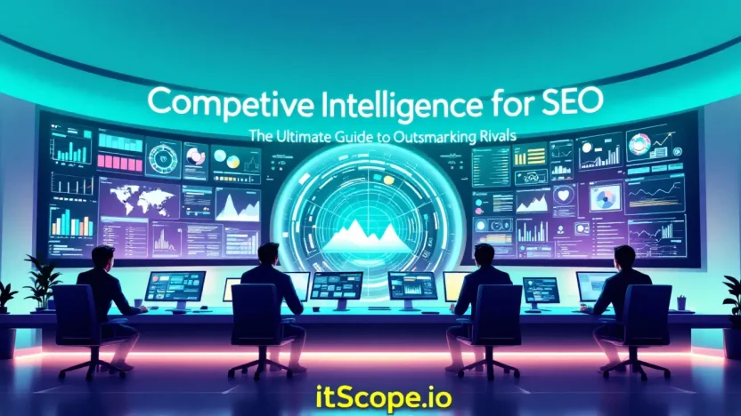 Competitive Intelligence for SEO illustration showing experts analyzing data to gain an edge