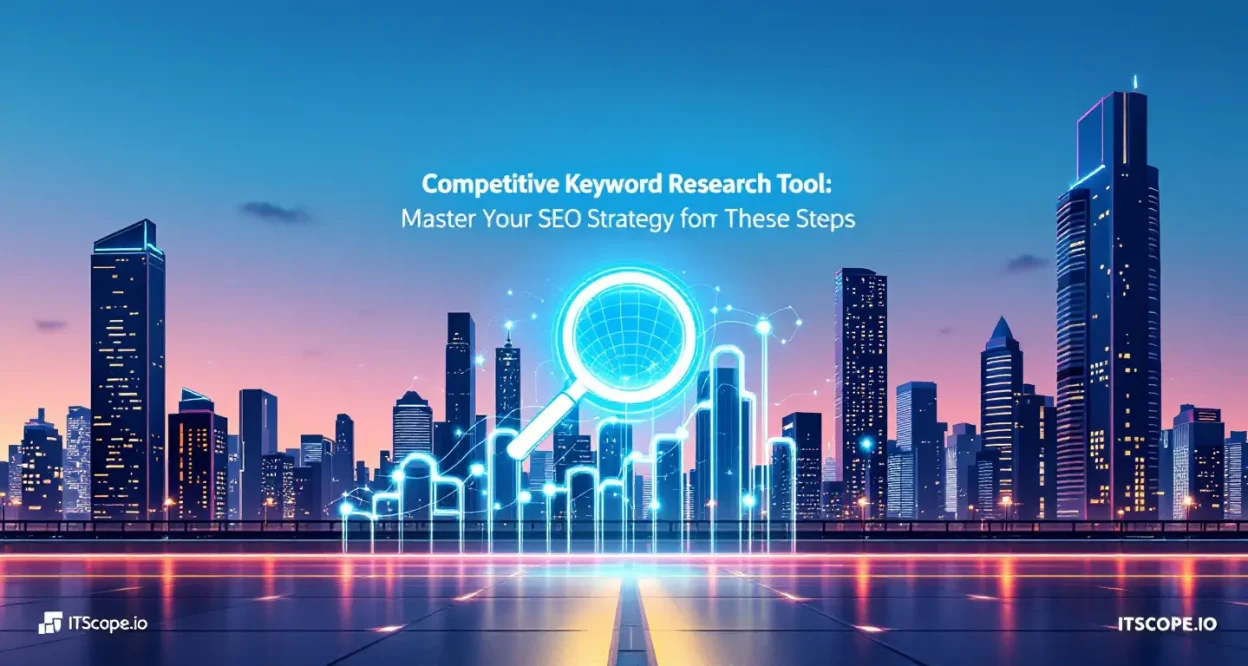 Competitive Keyword Research Tool How-To Guide illustration with digital strategy elements