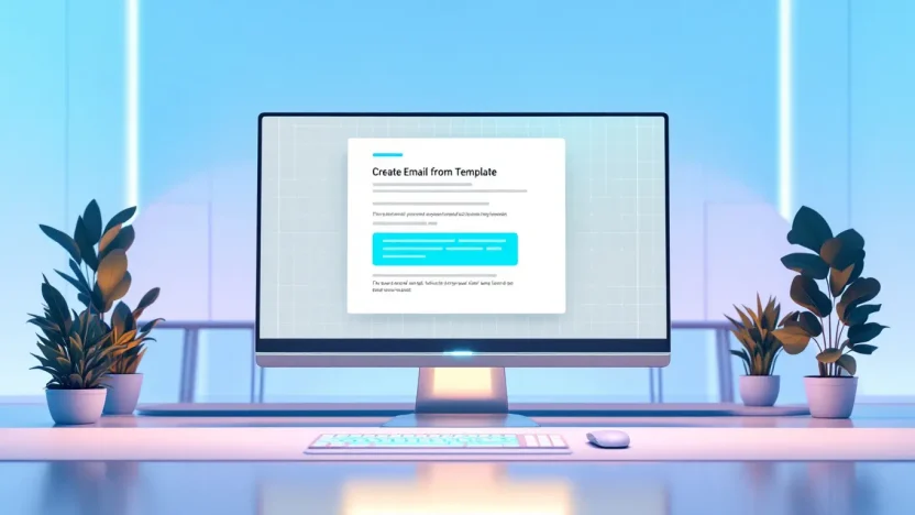 Create Email from Template illustration showing an email being crafted from a pre-designed template