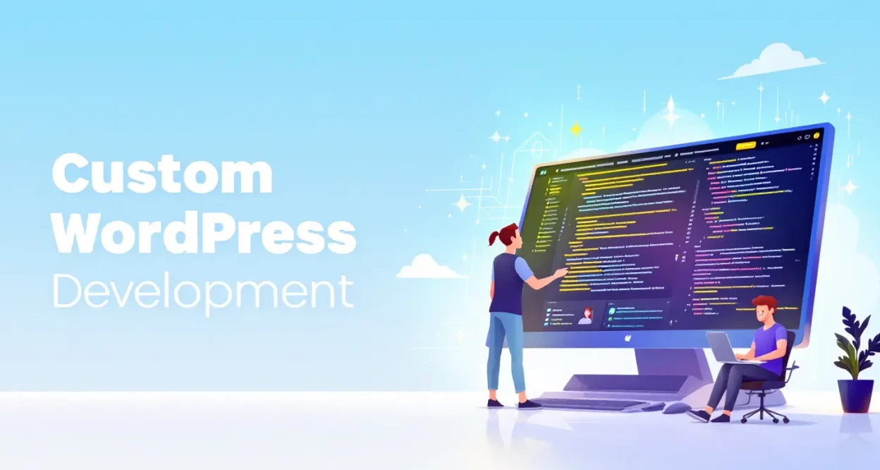 Custom WordPress Development illustration displaying core techniques and tools