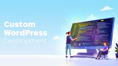 Custom WordPress Development illustration displaying core techniques and tools