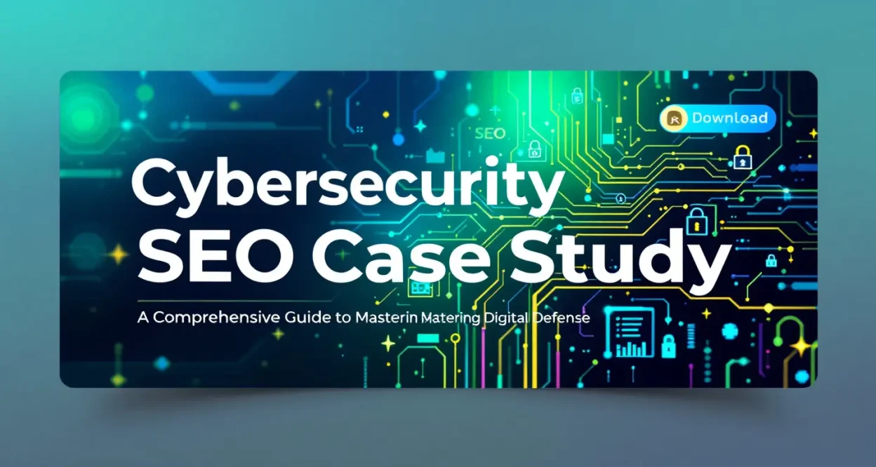 Cybersecurity SEO Case Study illustration showcasing digital defense strategies and SEO analytics