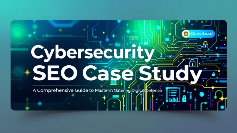 Cybersecurity SEO Case Study illustration showcasing digital defense strategies and SEO analytics