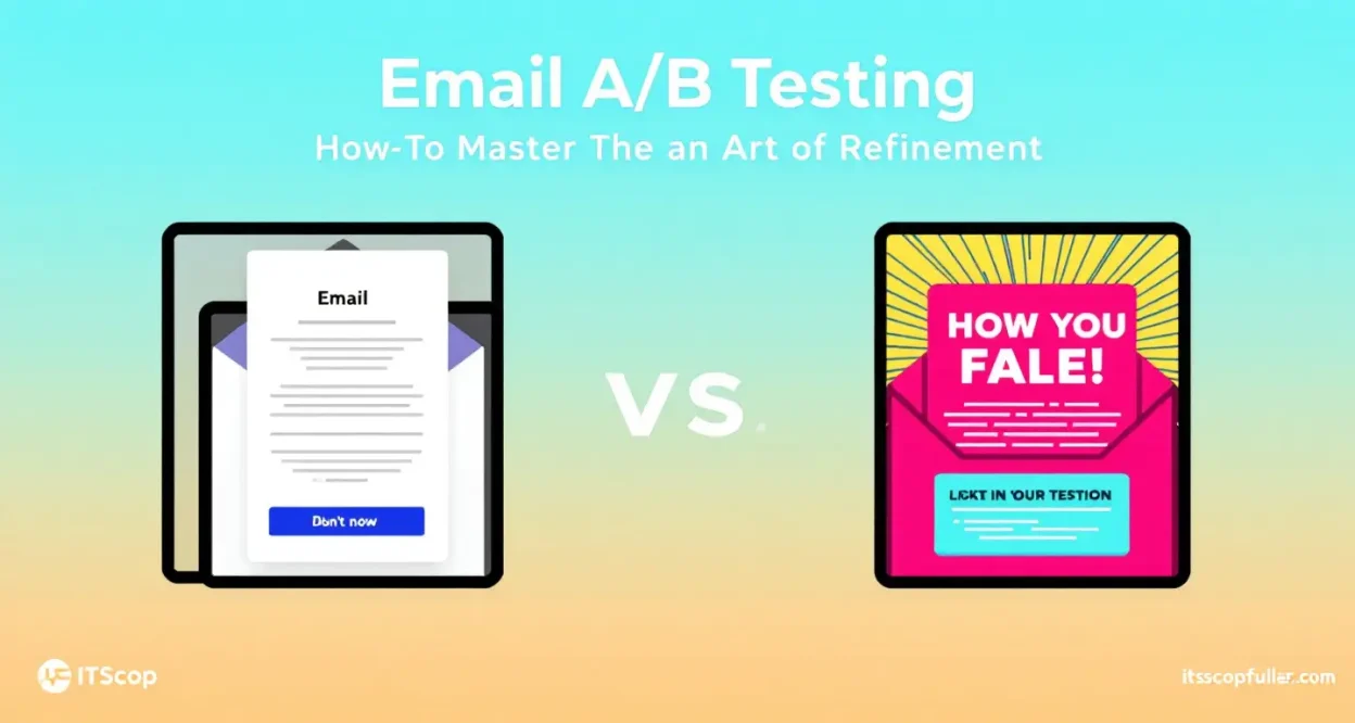 Email A/B Testing illustration showcasing two contrasting email designs being evaluated