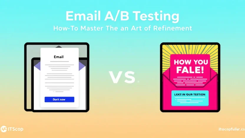 Email A/B Testing illustration showcasing two contrasting email designs being evaluated