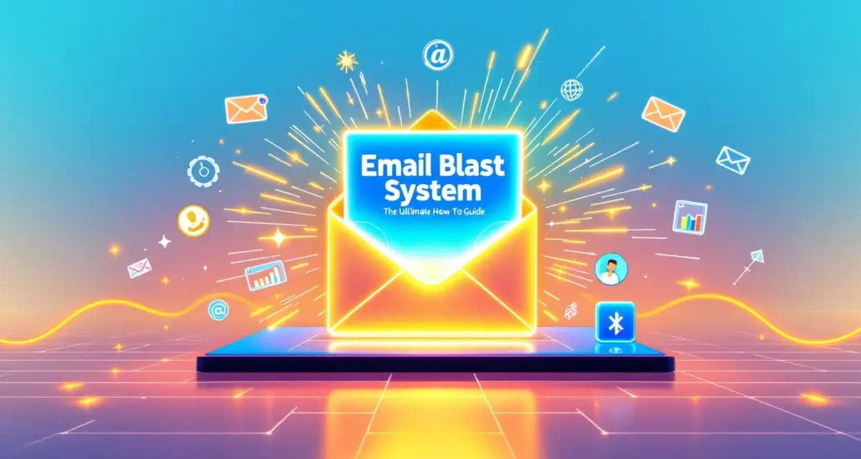 Email Blast System guide illustration with vibrant digital marketing elements