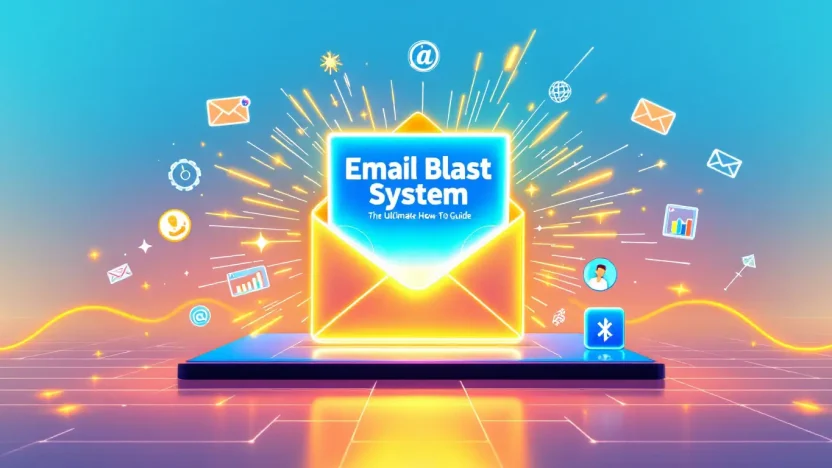 Email Blast System guide illustration with vibrant digital marketing elements