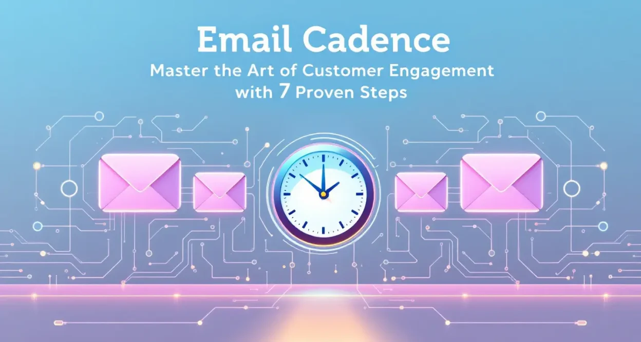 Email Cadence illustration with envelopes and clock depicting strategic email marketing