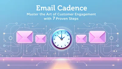 Email Cadence illustration with envelopes and clock depicting strategic email marketing