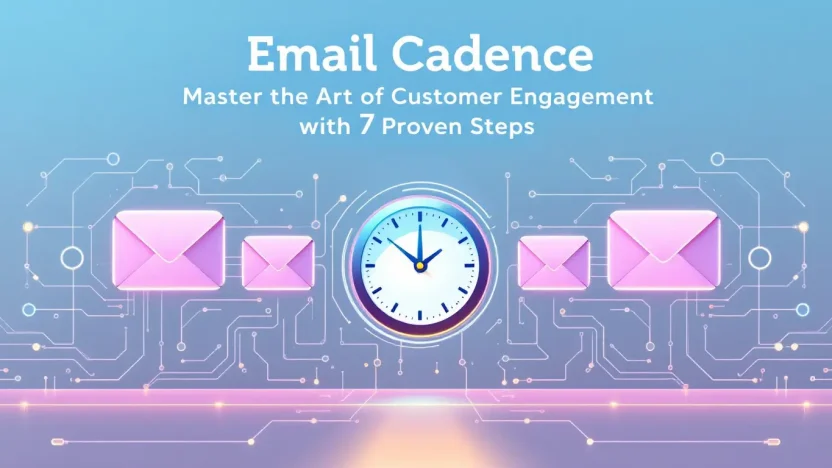 Email Cadence illustration with envelopes and clock depicting strategic email marketing