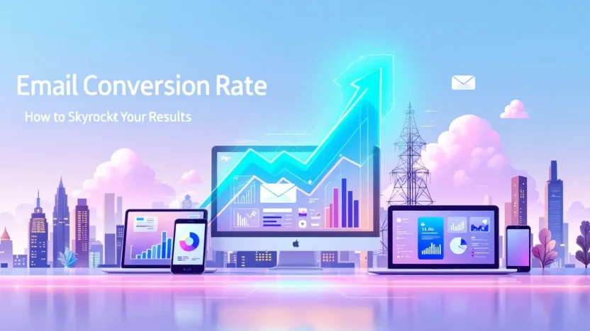 Email Conversion Rate illustration showing strategies for boosting conversions.