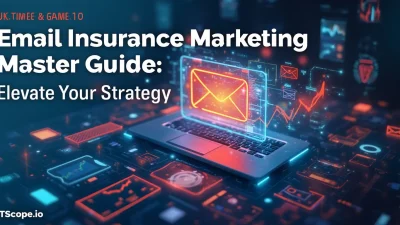 Futuristic email insurance marketing illustration showing key strategies from the Master Guide