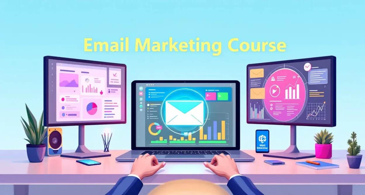 Email Marketing Course illustration depicting key strategies and concepts in a how-to guide