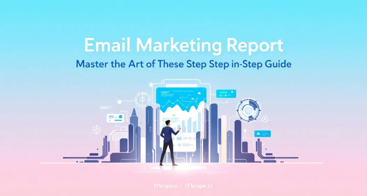 Email Marketing Report illustration showing digital analytics and strategies in a how-to guide format