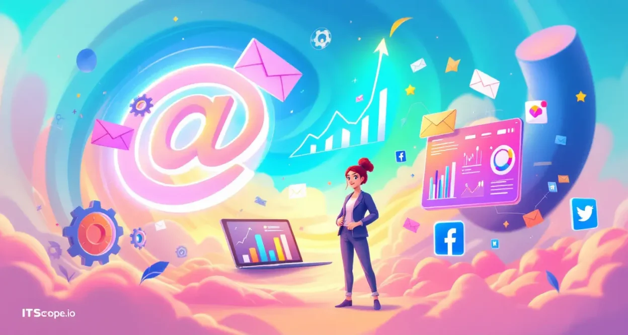 Email marketing for small businesses illustrated with digital icons and growth elements