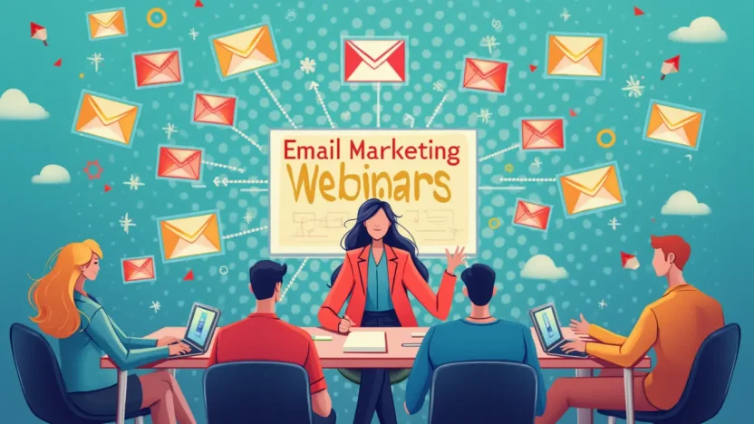 Email marketing webinars illustration showing digital marketing strategies in action