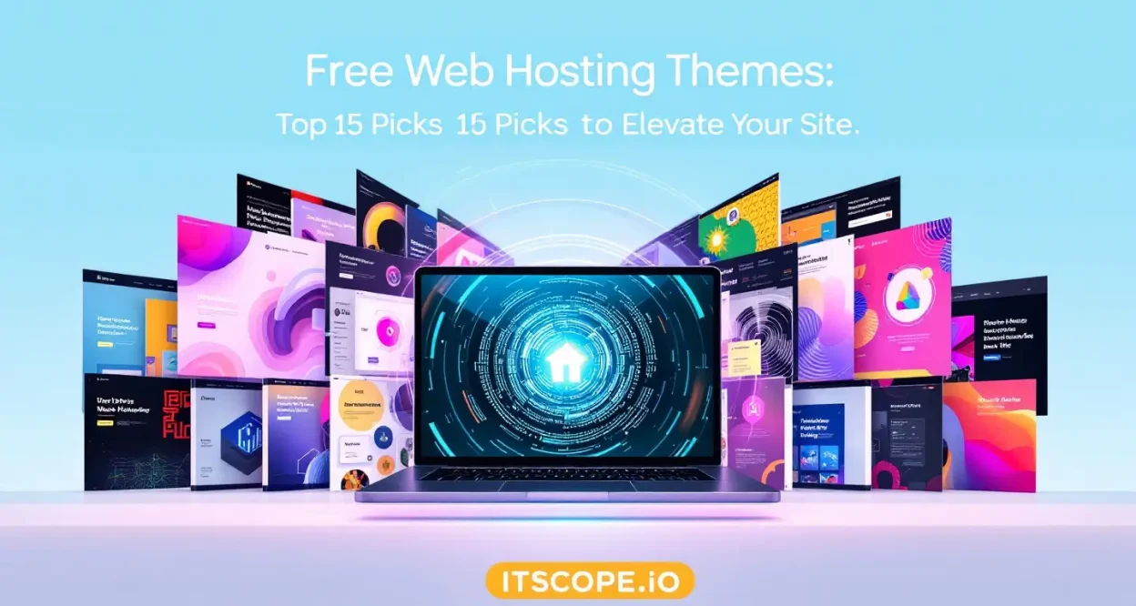 Free web hosting themes displayed as a vibrant collage illustrating top design picks