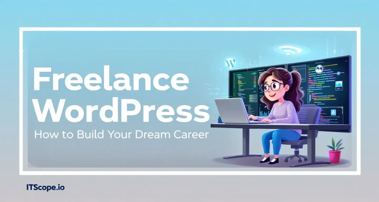 Freelance WordPress Expert illustration showing key concepts for career success in the blog