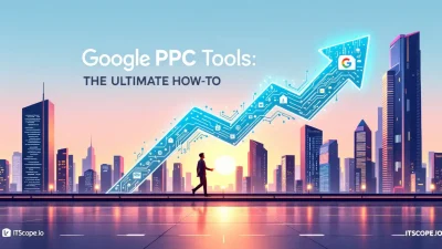 Google PPC Tools illustration showing essential strategies and tools for optimizing ad campaigns