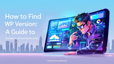 How to find WP version illustration showing a detective analyzing WordPress features