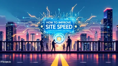 How to improve site speed illustration showing optimization processes for faster load times