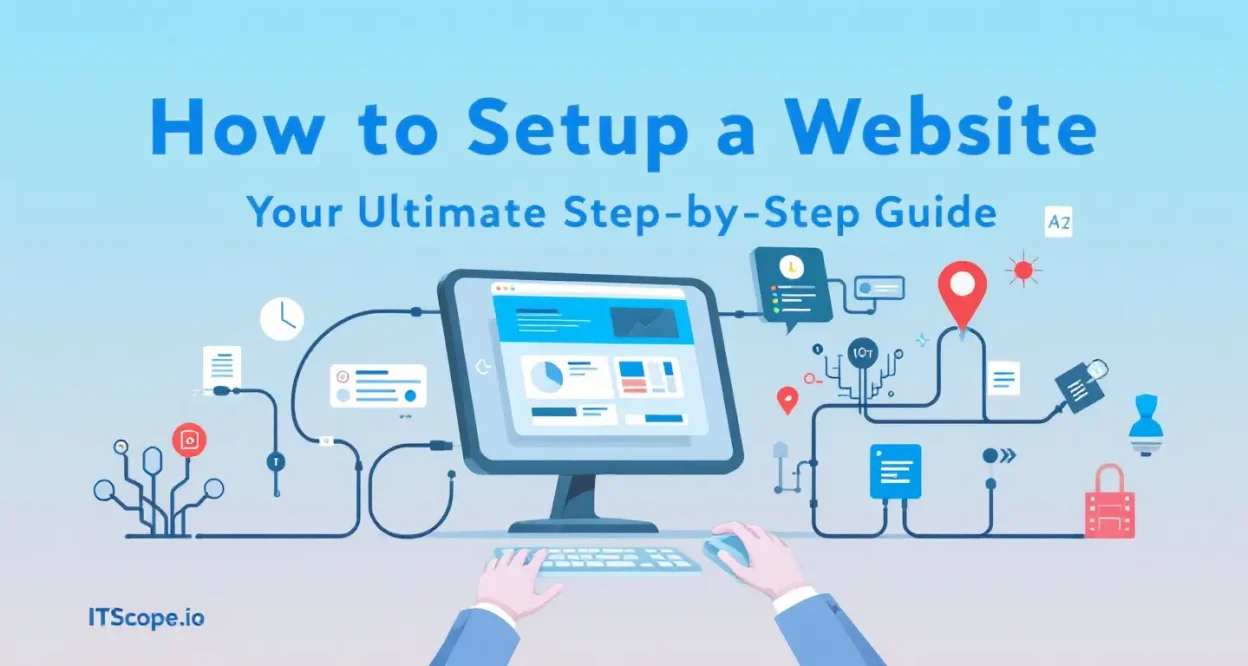 How to setup a website illustration showcasing essential steps and tools