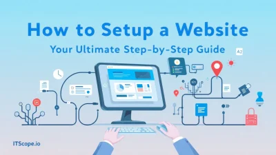 How to setup a website illustration showcasing essential steps and tools