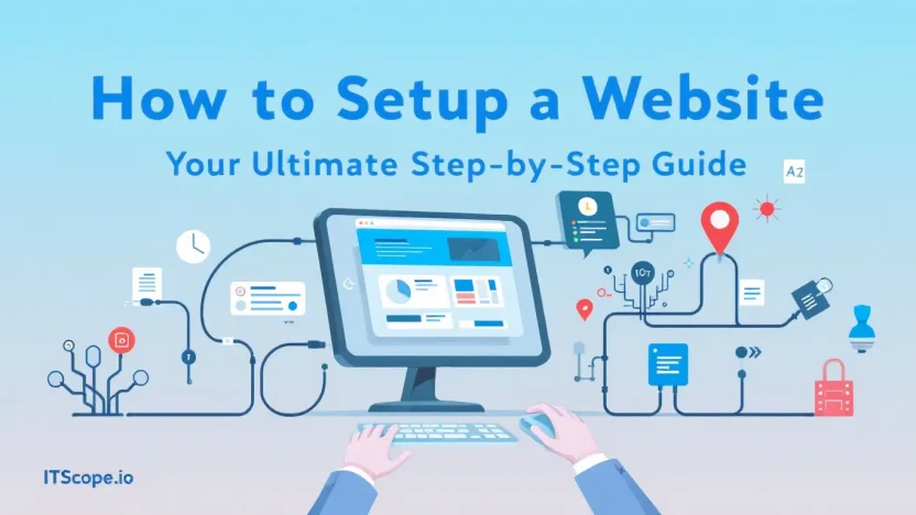 How to setup a website illustration showcasing essential steps and tools