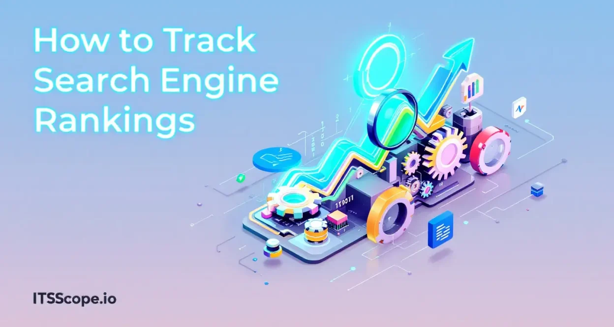 How to Track Search Engine Rankings illustration showing a magnifying glass over a ranking chart